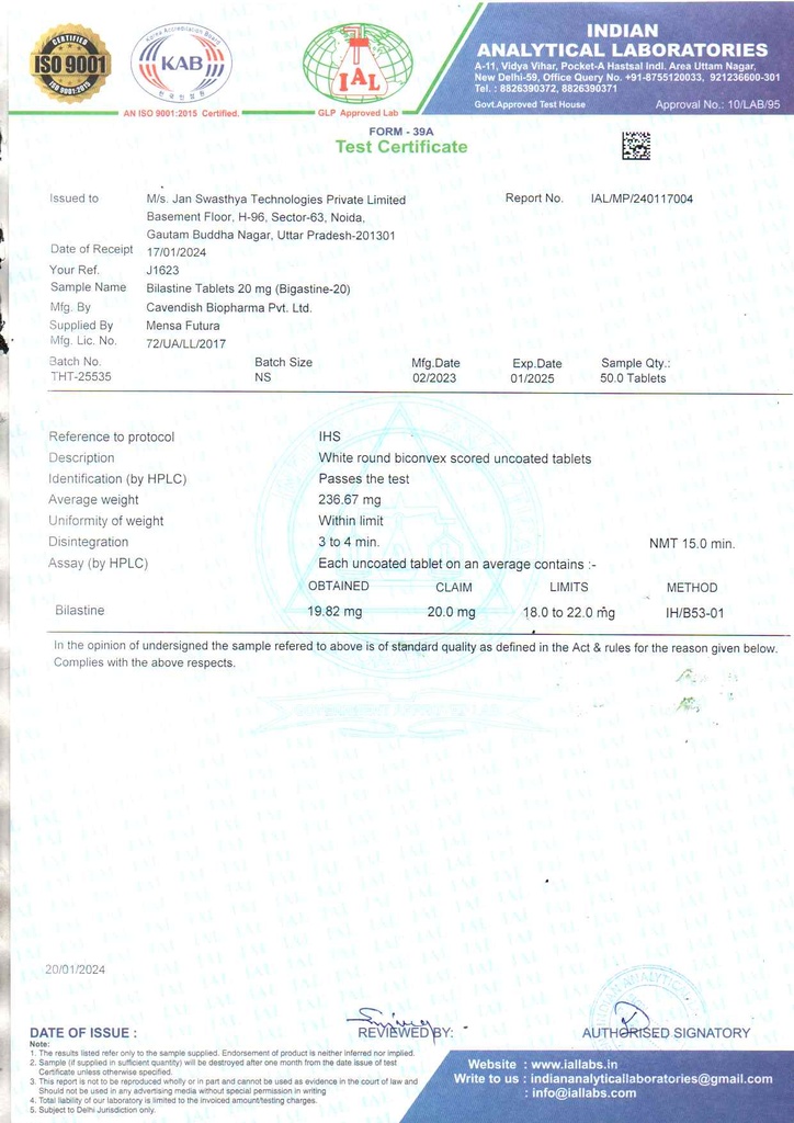 Bilastine 20 Mg | Tablet