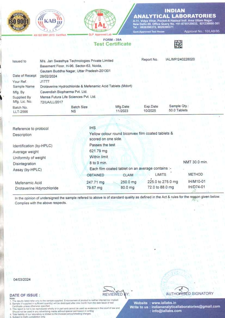 Drotaverine 80 Mg + Mefenamic Acid 250 Mg | Tablet