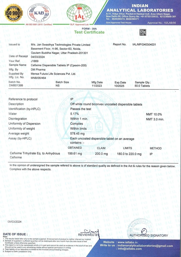 Cefixime 200 mg Tablet
