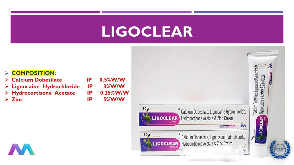 Calcium Dobesilate 0.5% w/w + Lignocaine Hydrochloride 3% w/w + Hydrocortisone Acetate 0.25% w/w + Zinc 5% w/w | Cream