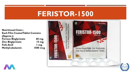 Ferrous Bisglycinate 60 mg + Zinc Bisglycinate 15 mg + Folic Acid 15 mg + Methylcobalamin 1500 mcg | Tablet
