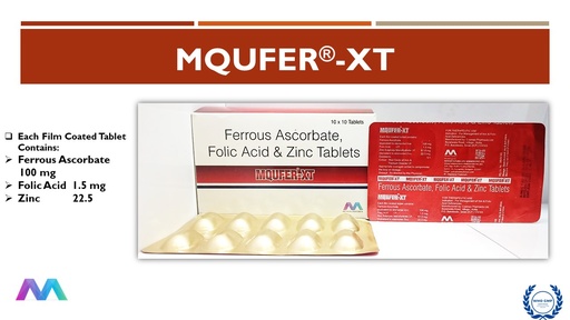 Ferrous Ascorbate 100mg + Folic Acid 1.5mg + Zinc Sulphate 22.5mg | Tablet