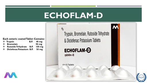 Trypsin 48mg + Bromelain 90mg + Rutoside 100mg + Diclofenac 50mg Tablet