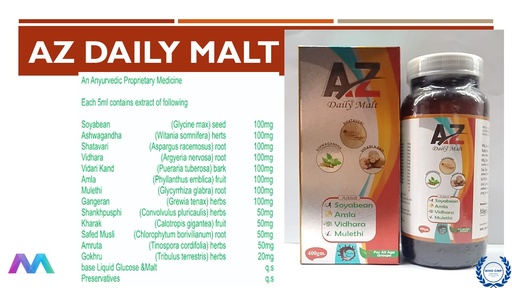 Soyabean 100mg + Ashwagandha 100mg + Shatavari 100mg + Vidhara 100mg + Vidari Kand 100mg + amla100mg + Mulethi 100mg + Gangeran 100mg + Shankhpusphi 50mg + Kharak 50mg + Safed Musli 50mg + Amruta 50mg + Gokhru 20 mg | Malt