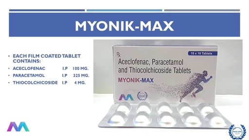 Aceclofenac 100mg + Paracetamol 325mg + Thiocolchicoside 4mg
