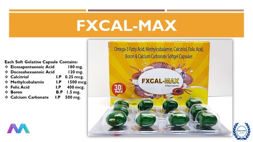 Calcitrol 0.25 mcg + Calcium Carbonate 500mg + Methylcobalamin 1500 mcg +Folic acid 400mcg + Omega 3 Fatty Acid 300mg+ Boron1.5 mg