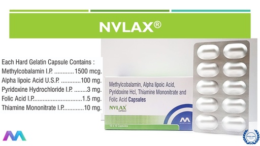 Methylcobalamin 1500mcg with Alpha Lipoic Acid 100mg and B- Complex (Thiamine Mononitrate 10mg, Pyridoxine 3mg, Folic acid 1.5mg) | Capsules